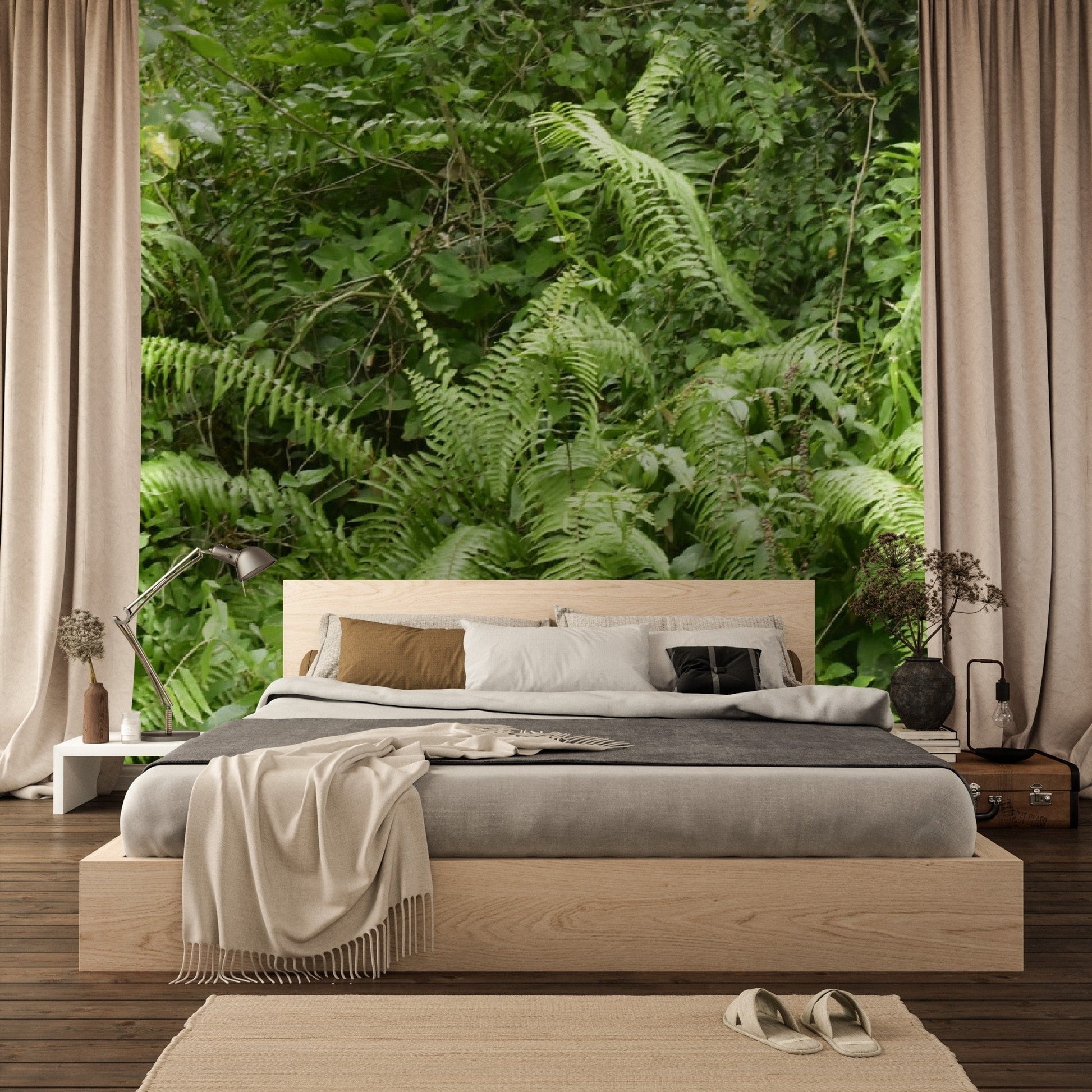 Wallpaper - Tropical Ferns and Foliage - Multiple Sizes - El Yunque Rainforest Puerto Rico - Easy Peel & Stick - Green Forest Home