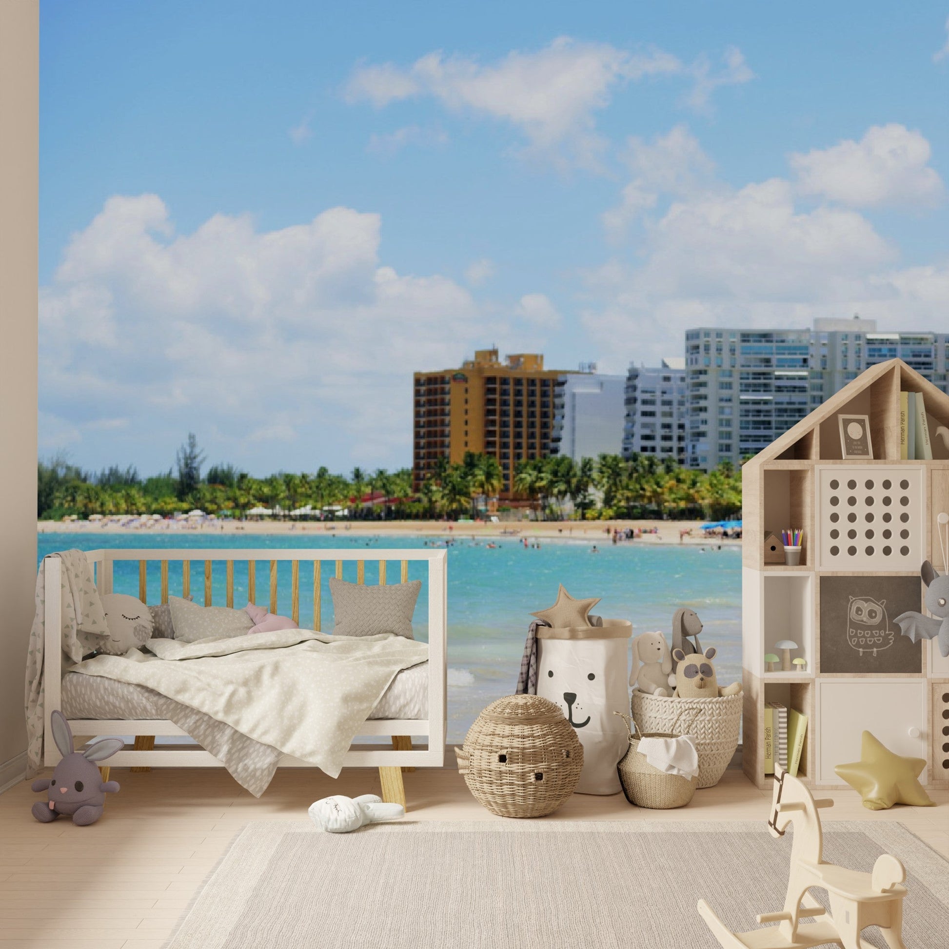 Wallpaper - Tropical Isla Verde resort beach in Puerto Rico - Easy Peel & Stick - Green Forest Home