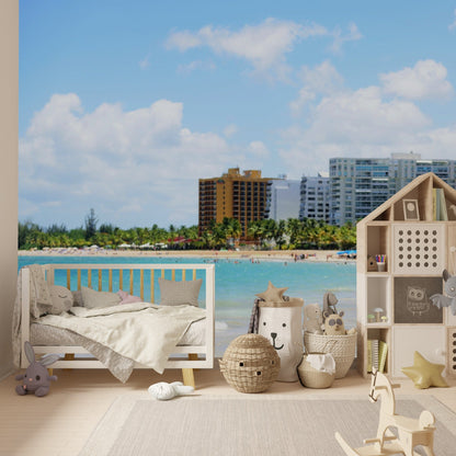 Wallpaper - Tropical Isla Verde resort beach in Puerto Rico - Easy Peel & Stick - Green Forest Home