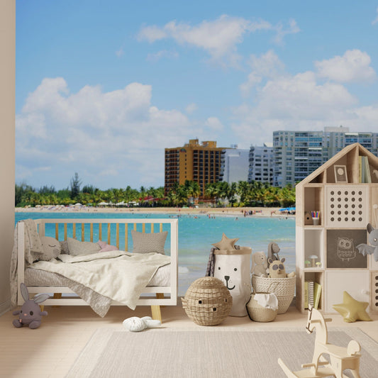 Wallpaper - Tropical Isla Verde resort beach in Puerto Rico - Easy Peel & Stick - Green Forest Home