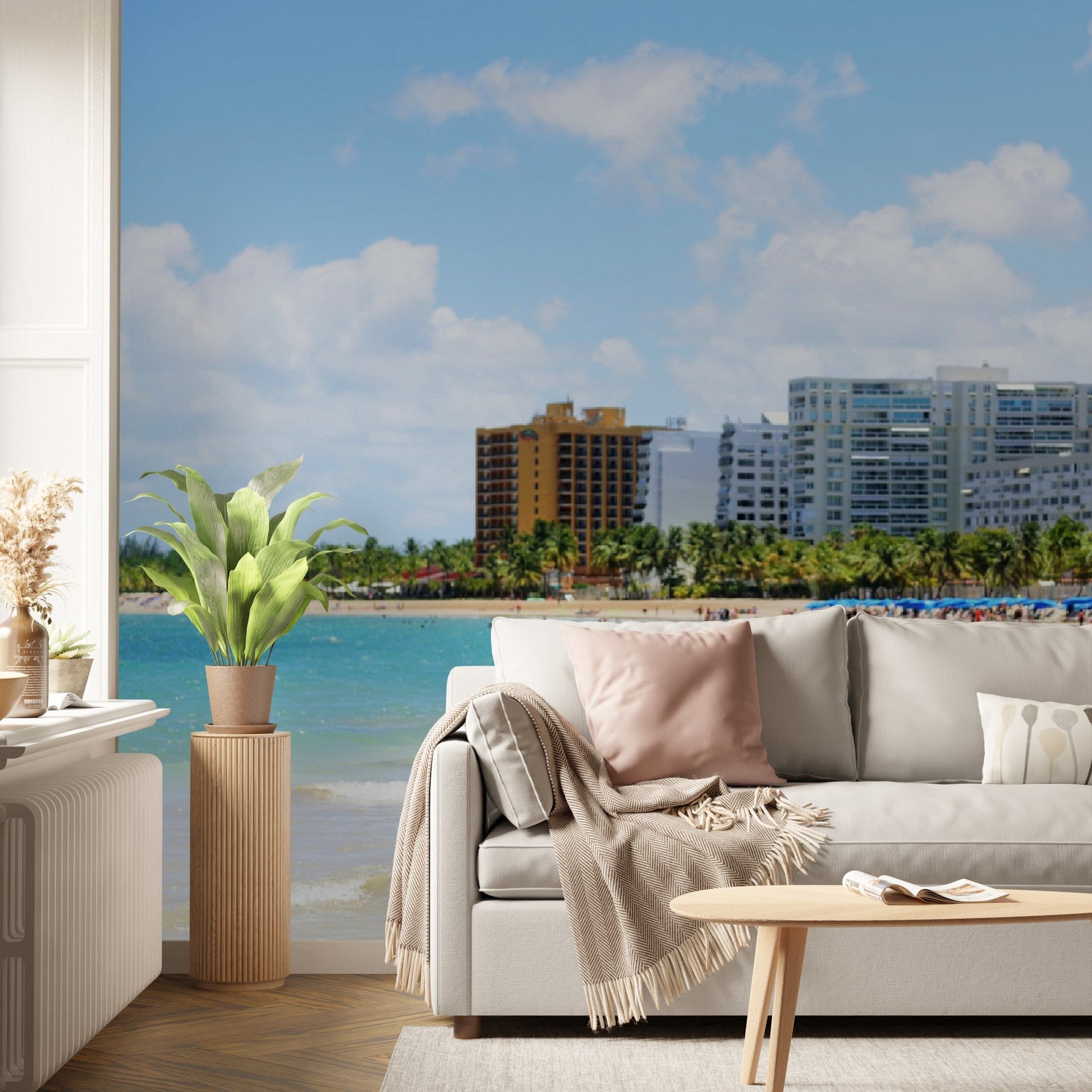 Wallpaper - Tropical Isla Verde resort beach in Puerto Rico - Easy Peel & Stick - Green Forest Home