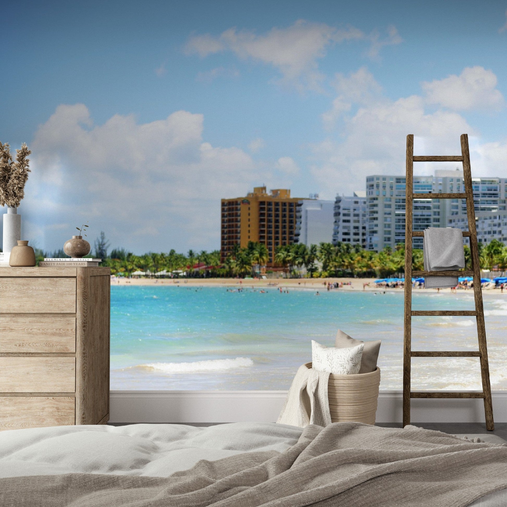 Wallpaper - Tropical Isla Verde resort beach in Puerto Rico - Easy Peel & Stick - Green Forest Home