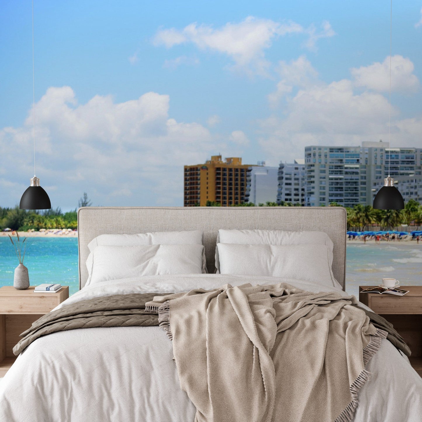 Wallpaper - Tropical Isla Verde resort beach in Puerto Rico - Easy Peel & Stick - Green Forest Home