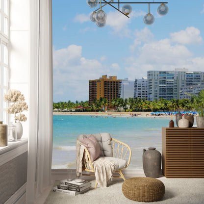 Wallpaper - Tropical Isla Verde resort beach in Puerto Rico - Easy Peel & Stick - Green Forest Home