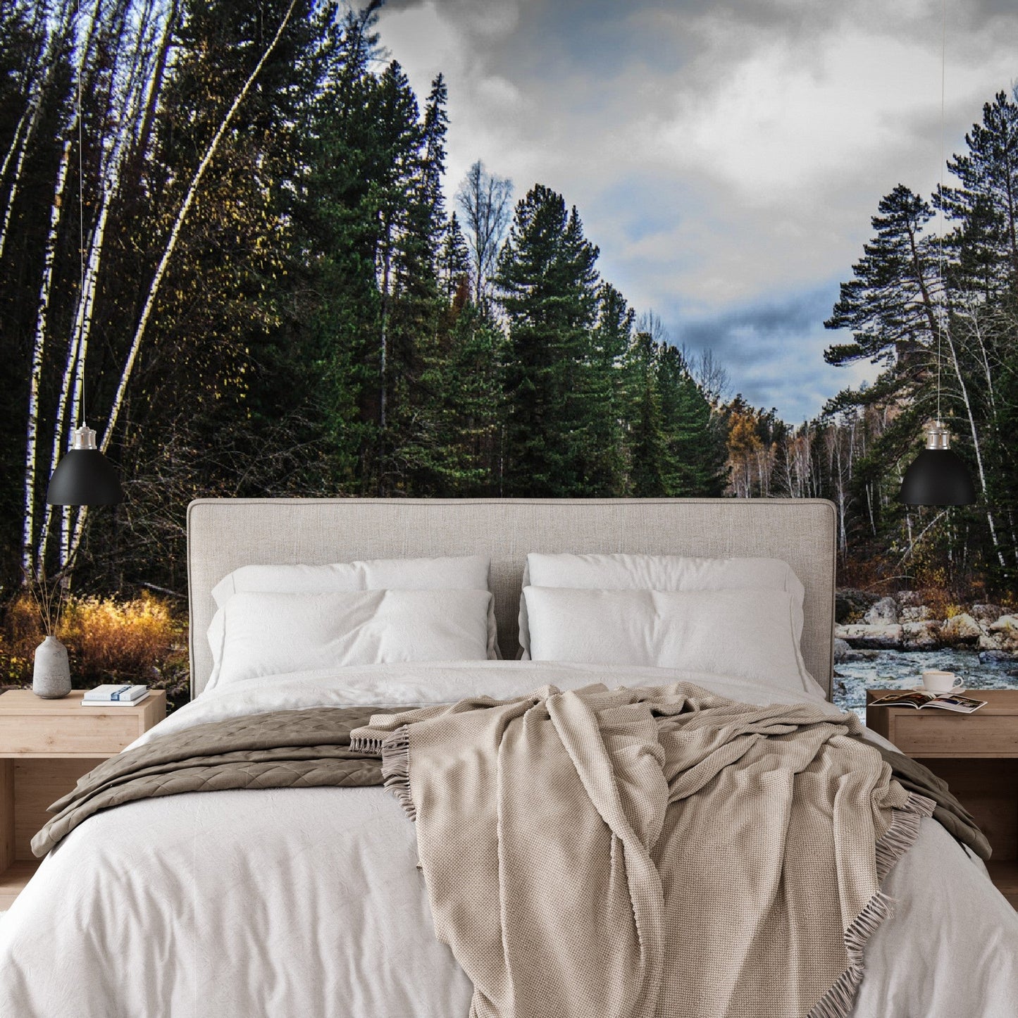 Wallpaper - Worlds Largest Forest - The Siberian Forest in the fall - Russia - Easy Peel & Stick - Green Forest Home