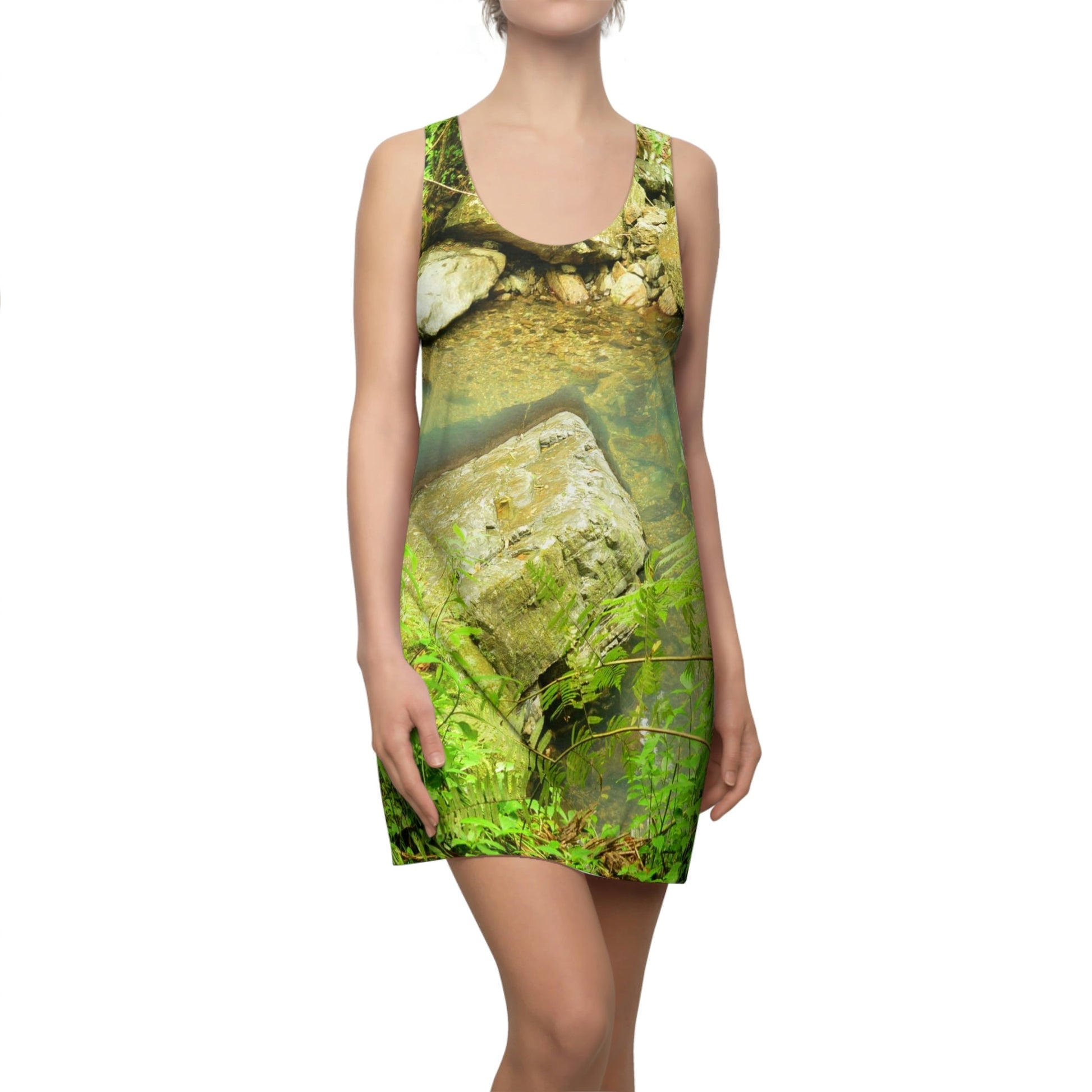 Women's Cut & Sew Racerback Dress - Beautifu La Mina River pond - El Yunque rainforest PR - Green Forest Home