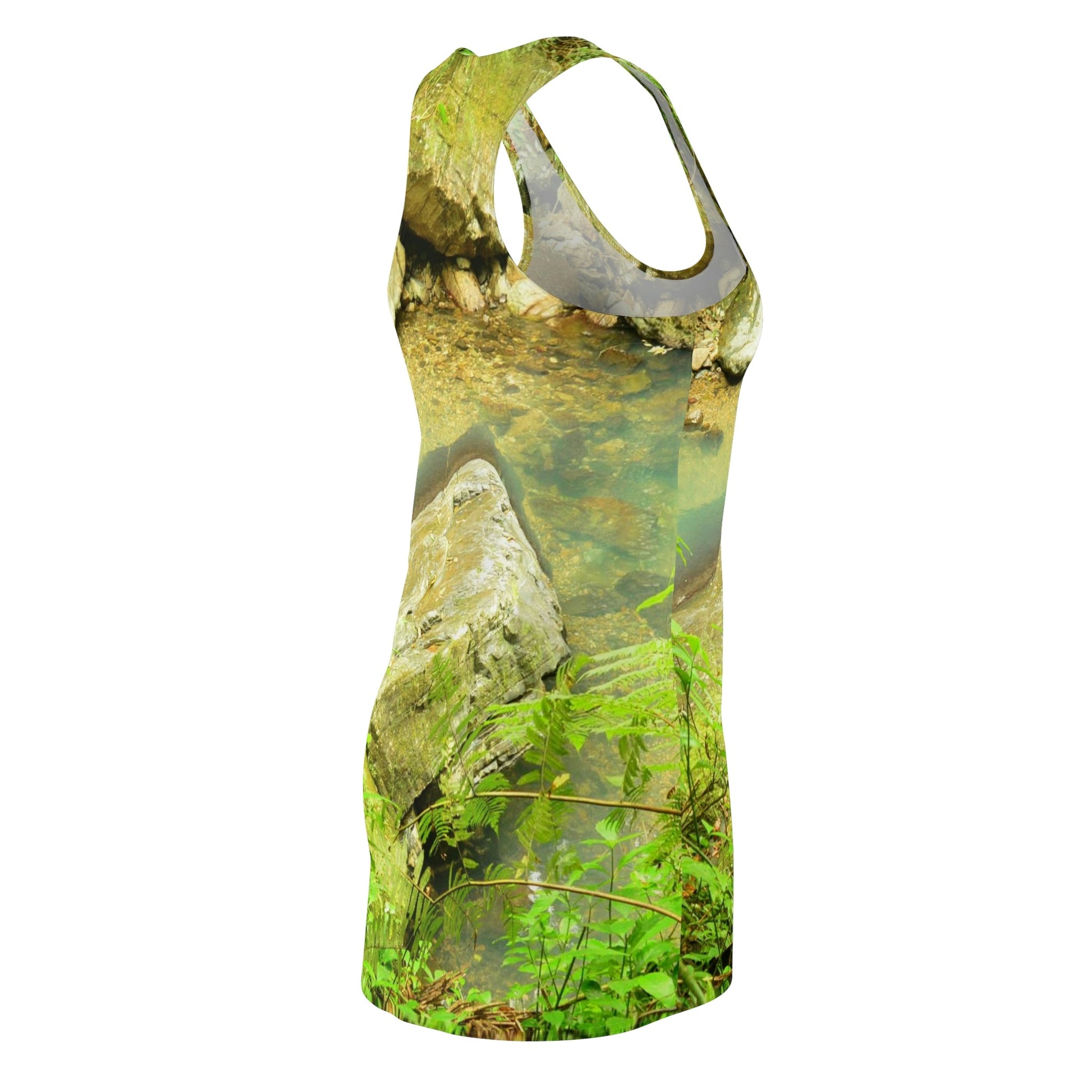 Women's Cut & Sew Racerback Dress - Beautifu La Mina River pond - El Yunque rainforest PR - Green Forest Home
