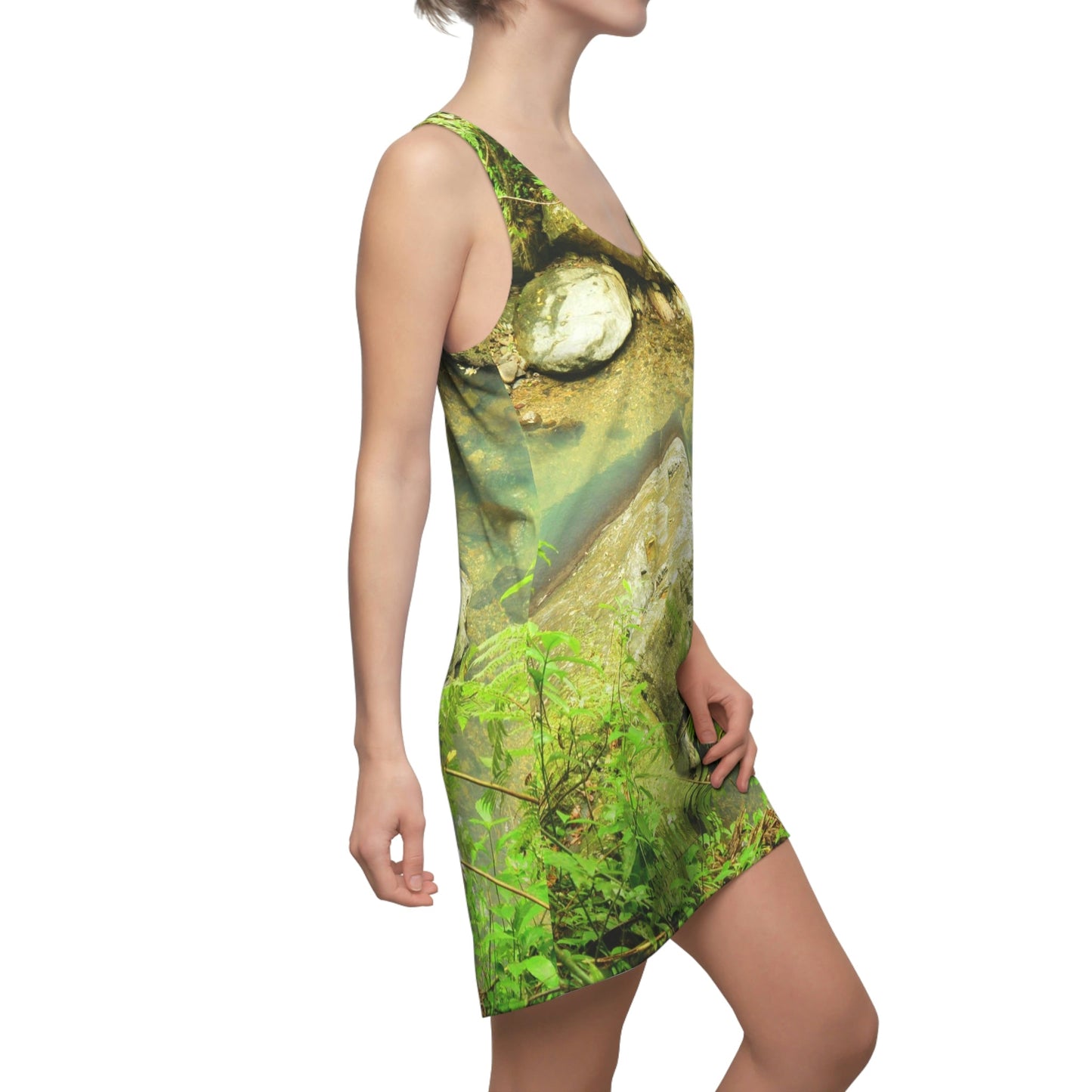 Women's Cut & Sew Racerback Dress - Beautifu La Mina River pond - El Yunque rainforest PR - Green Forest Home