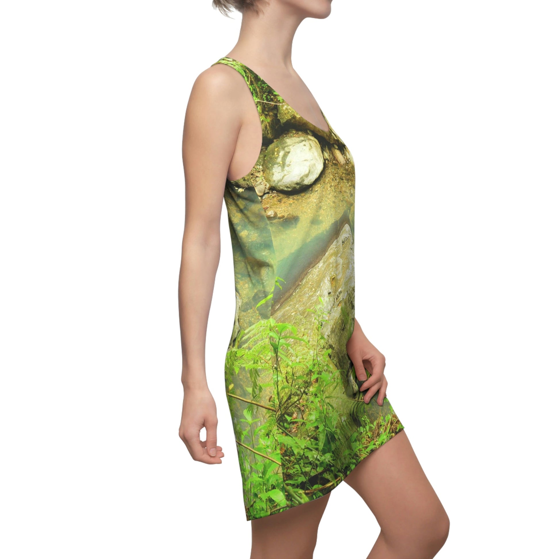 Women's Cut & Sew Racerback Dress - Beautifu La Mina River pond - El Yunque rainforest PR - Green Forest Home